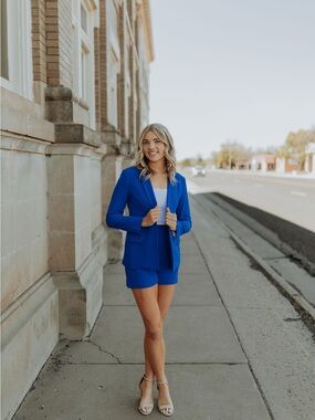 Skies Are Blue Electric Blue Women's Blazer - Tailored Open Front